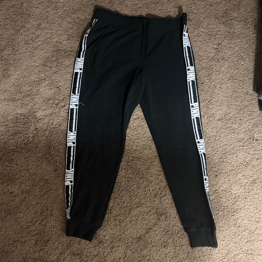 PINK Victoria's Secret Black Joggers with White Stripes